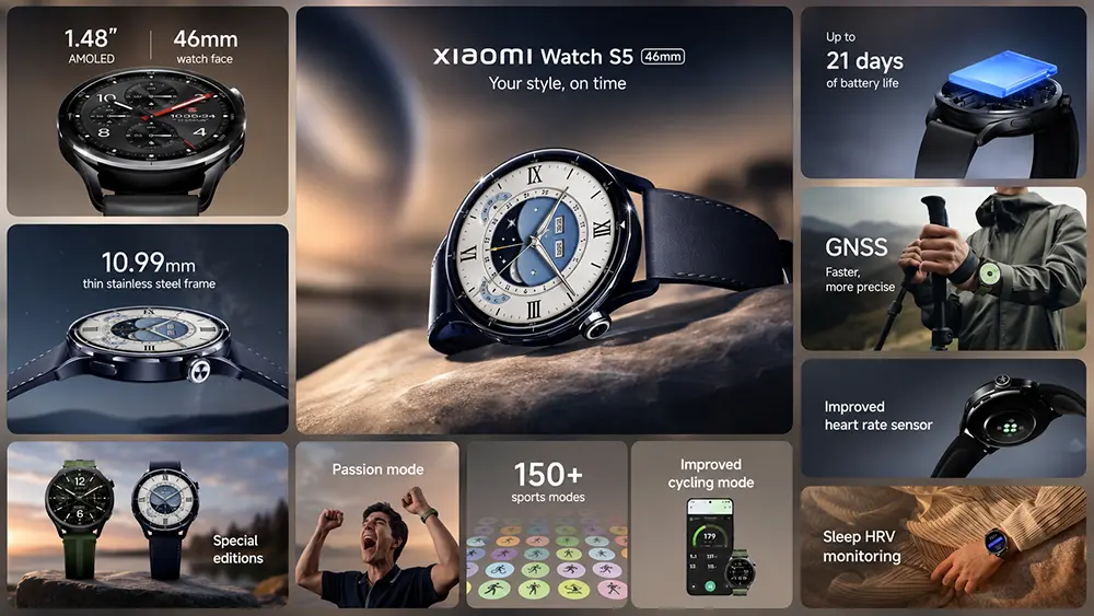Новинки гаджетів Xiaomi 2026 року від SMS Market смарт-годинник Watch S5 у сталевому корпусі